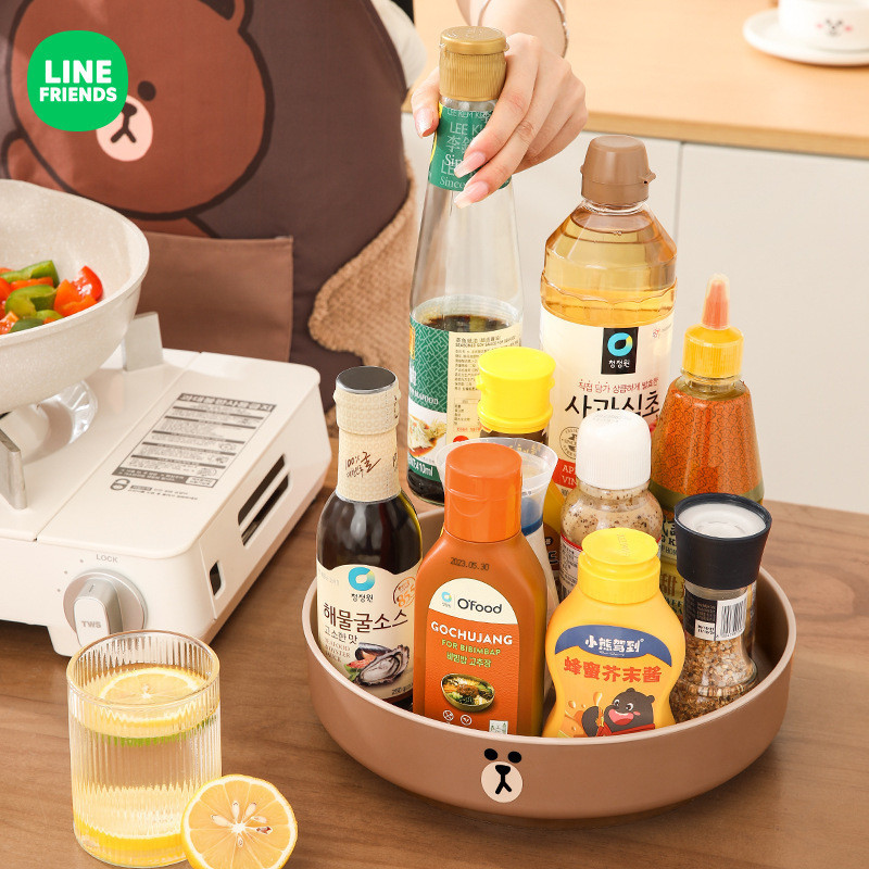 （熱賣）LINE FRIENDS  廚房可旋轉調料置物架 醬油瓶收納盒  調味料整理收納盒