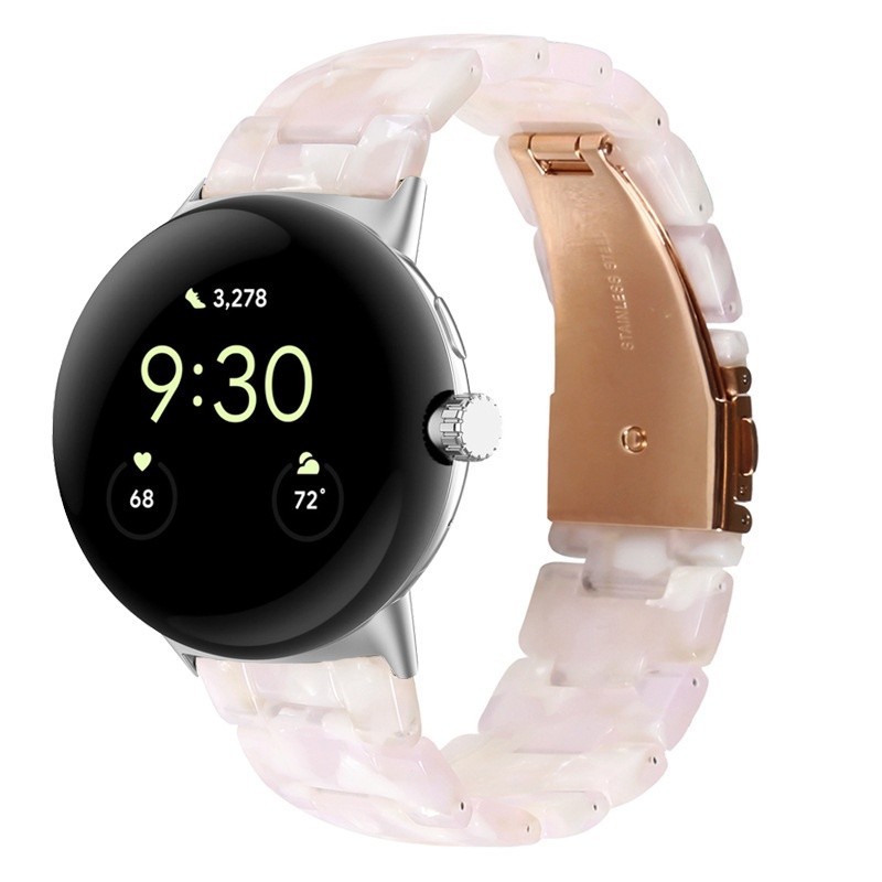 適用於 谷歌手錶pixel watch 1代/2代樹脂花紋三株錶帶 通用Google pixel watch三株樹脂錶帶