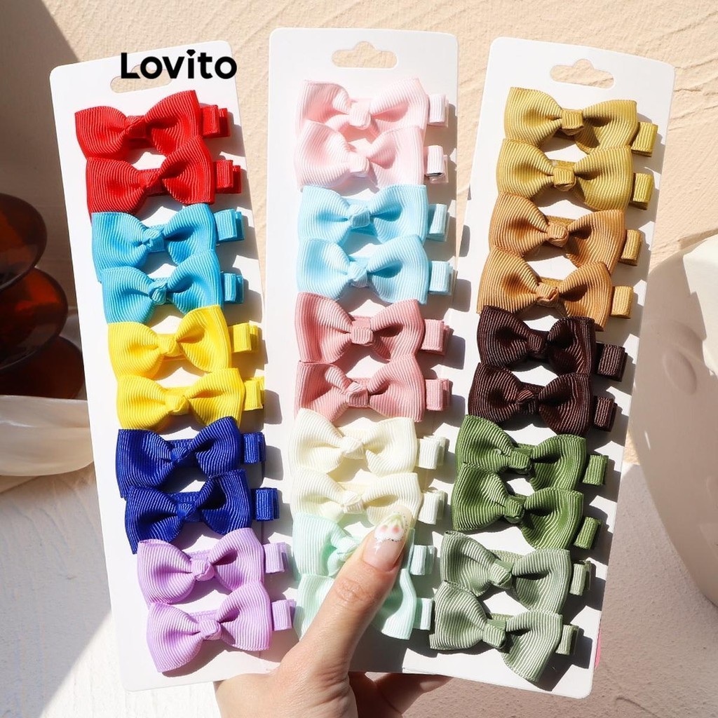 Lovito 女士休閒素色蝴蝶結套裝髮夾 LCS07075