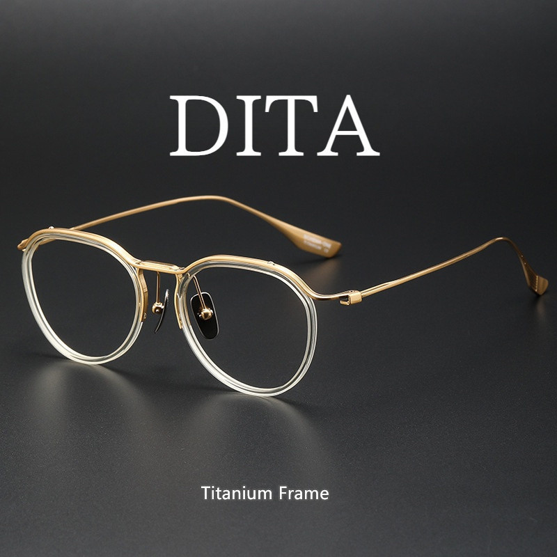 【Ti鈦眼鏡】未來設計感Dita同款眼鏡框純鈦架 經典波士頓頓圈形搭配透明色DTX131不規則眉線框鏡架 可配近視光學眼
