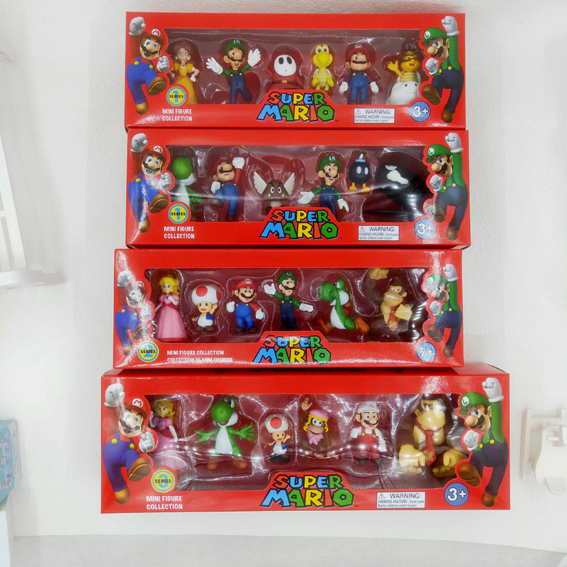 熱賣 超級瑪麗6款Super Mario馬里奧路易耀西庫巴綠龍盒裝擺件玩偶公仔
