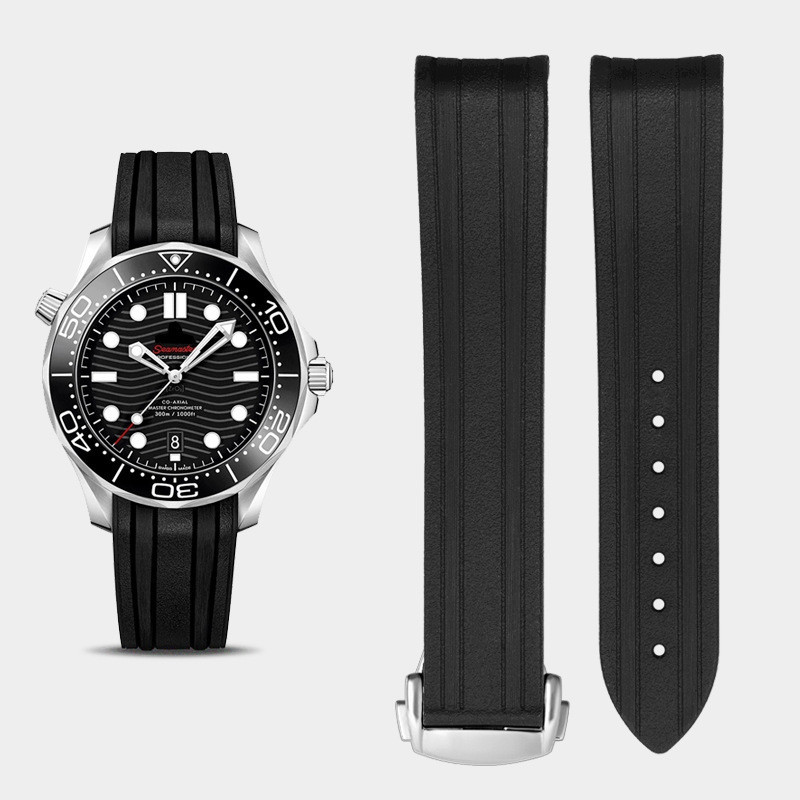Omeg 300 錶帶矽橡膠手錶錶帶錶帶蝴蝶扣 海洋宇宙AT150 錶帶 20mm
