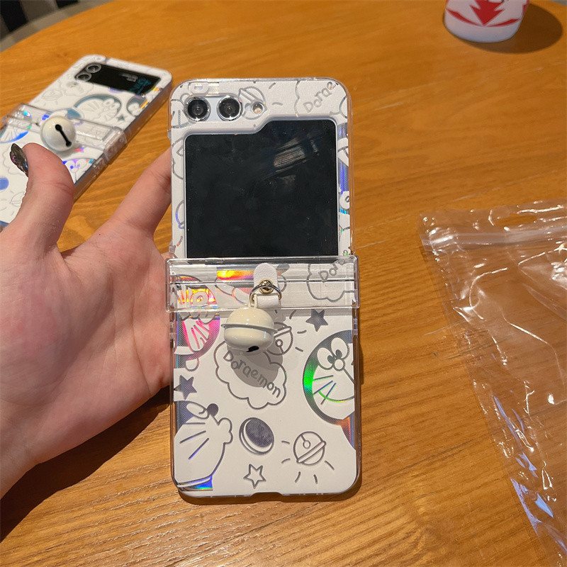 SAMSUNG 哆啦夢 可愛的哆啦a夢激光卡片吊墜手機殼適用於三星 Galaxy Z Flip 3 4 5 Flip5