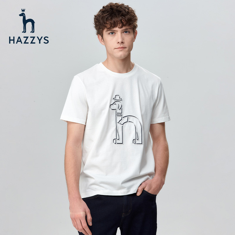 Hazzys哈吉斯夏季新款男士短袖T恤衫時尚寬鬆圓領T韓版潮流上衣306