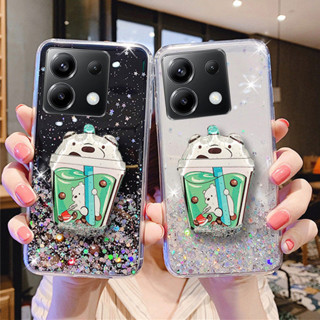 全新手機殼適用於 紅米 Note13 Pro Pro+ 13C 5G 時尚可愛熊支架手機殼帶支架閃亮後蓋手機殼