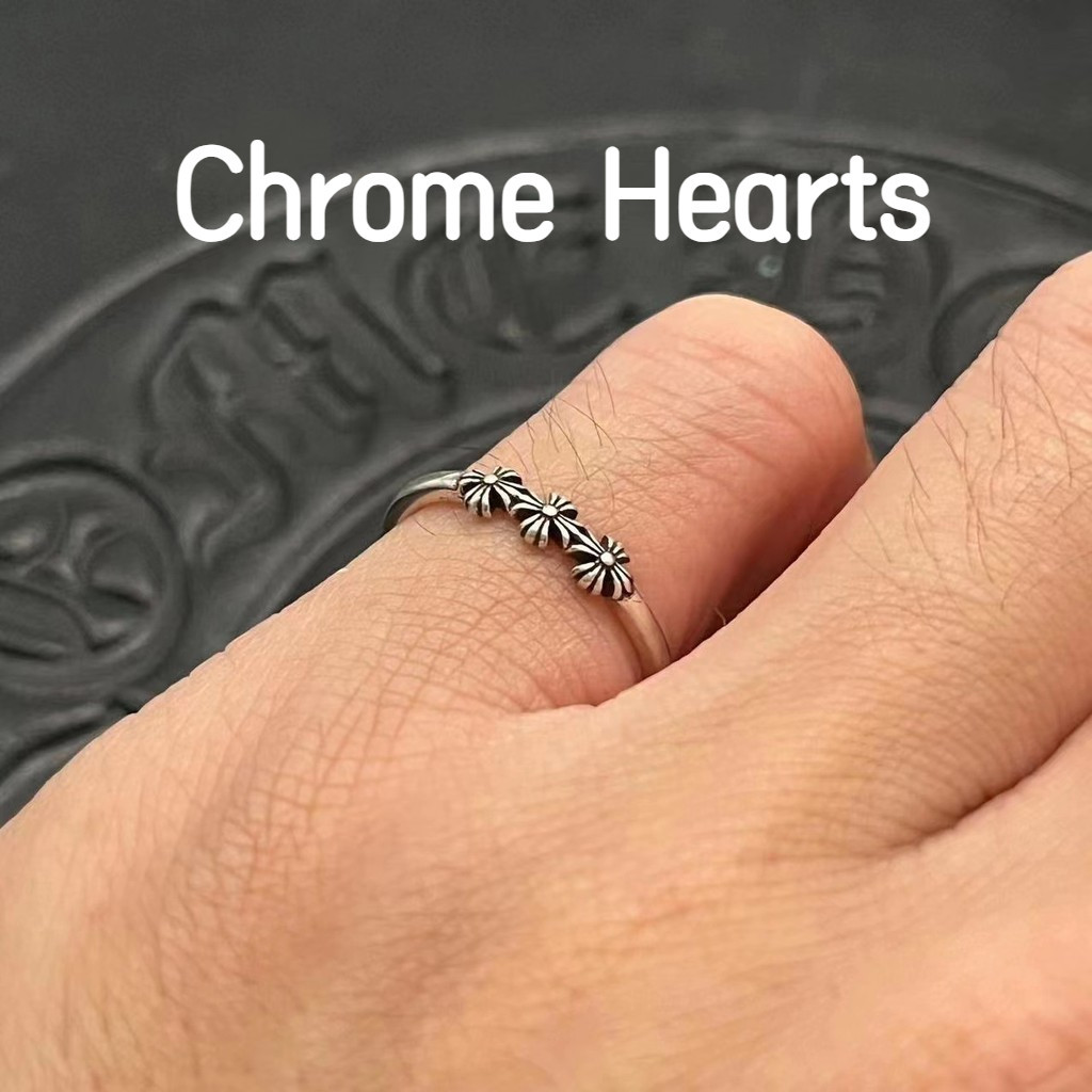 Chrome Hearts 克羅心 925純銀戒指 三十字花細戒 尾戒 食指男女復古 做舊嘻哈古家 CJ028