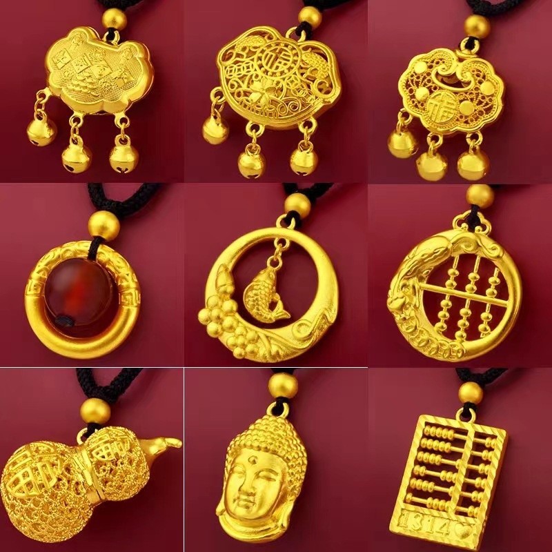 越南沙金項鍊女黑繩項鍊毛衣鏈仿黃金可調整貔貅算盤項鍊工廠直銷