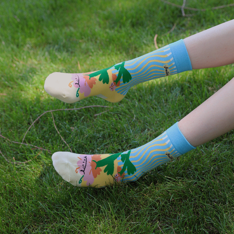 多巴胺潮襪女生春夏季新款格子藝文森女系短襪小清新撞色襪子