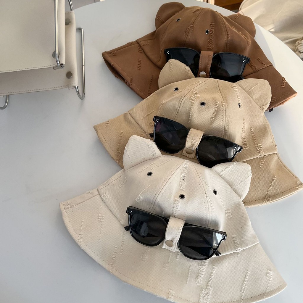 新貓耳朵飛行員漁夫'帽子兒童's 春季時尚板帽戶外遮陽漁夫帽