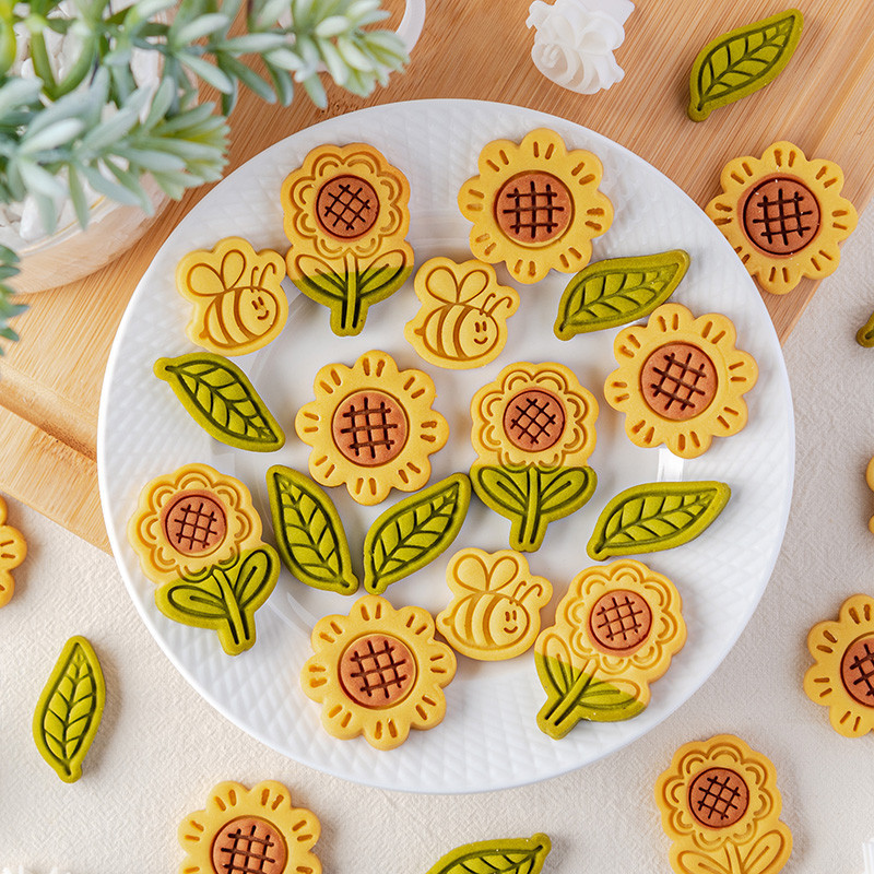 【現貨】【餅乾模具】向日葵餅乾模具 太陽花蜜蜂葉子組合 翻糖糖霜壓花模 烘焙工具