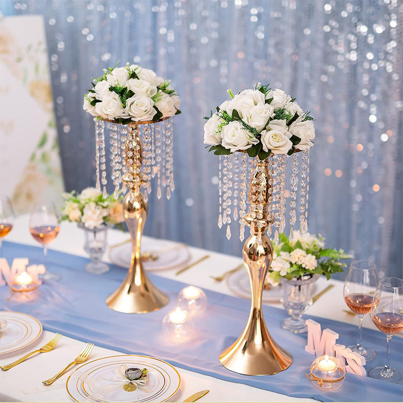 電鍍金屬花架 歐式戶外婚禮餐桌中心裝飾品 假花花瓶擺件 金色花器
