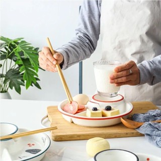 北歐減脂分格盤創意早餐盤兒童分餐盤一人食餐具月子盤陶瓷三格盤