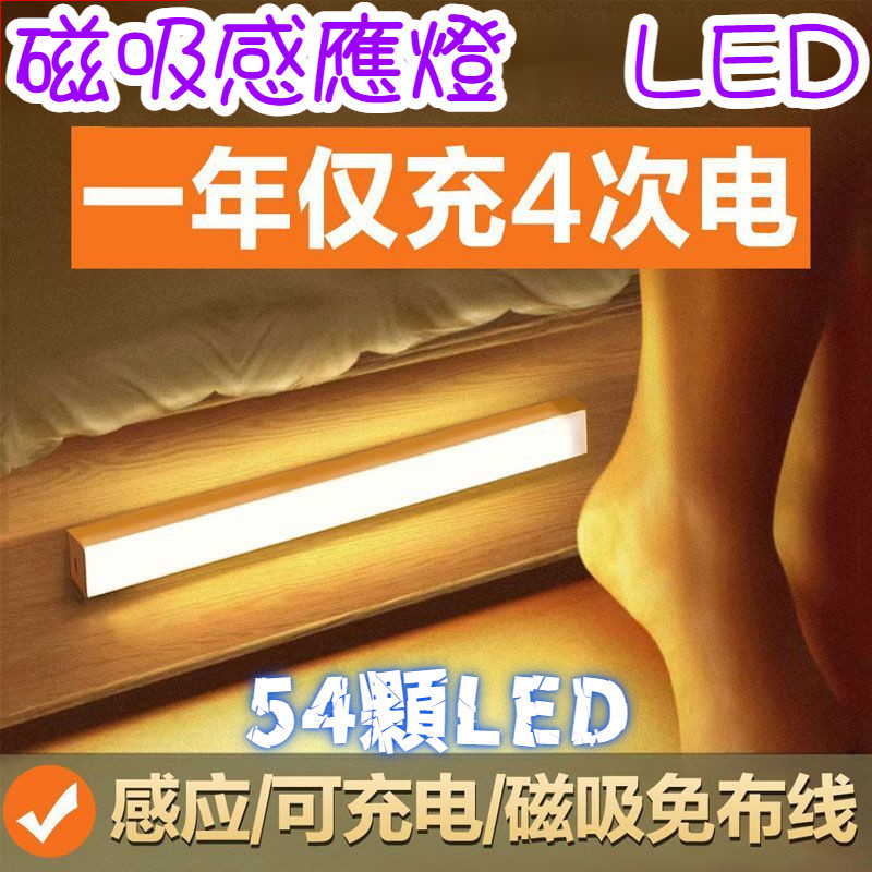 磁吸感應燈 人體 LED 燈條 露營燈 USB充電 LED感應燈 小夜燈 走廊燈 櫥櫃燈 氛圍燈 展示燈 床頭燈 白光光