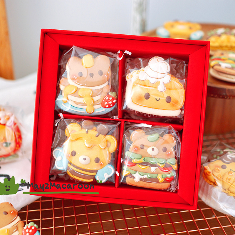 【現貨】【馬卡龍包裝盒】母親情人節 達克瓦茲手繪胖馬卡龍盒 透明禮盒 4個裝烘焙 甜品包裝盒