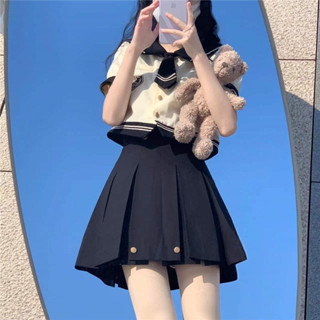 日系 水手服 百褶裙 jk制服 水手學生服 短袖可愛百褶裙套裝 JK套裝 高校服 國中制服 學院風套裝