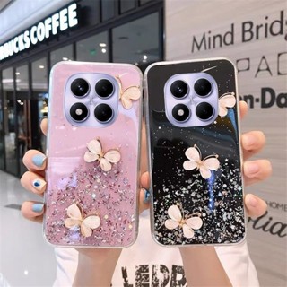 Redmi Note 14 Pro + 14Pro+ 5G 手機殼新款3D立體水晶蝴蝶閃亮外殼矽膠透明軟殼防摔保護殼