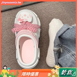 卡通KT貓綁帶三麗鷗DIY洞洞鞋女夏季新款EVA洞洞鞋軟底韓版套腳增高輕便透氣包頭涼拖室內外穿學生涼鞋家居可外穿兩穿方便