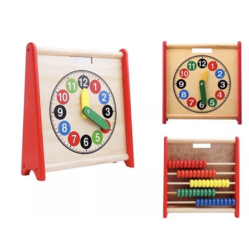 帶越南木製算盤的 2 面計數時鐘玩具,兒童智能計數時鐘玩具