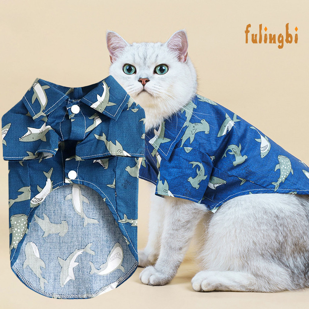 [FUI] 狗狗衣服夏季新款貓貓服裝鯊魚印花棉襯衫ins風寵物衣服