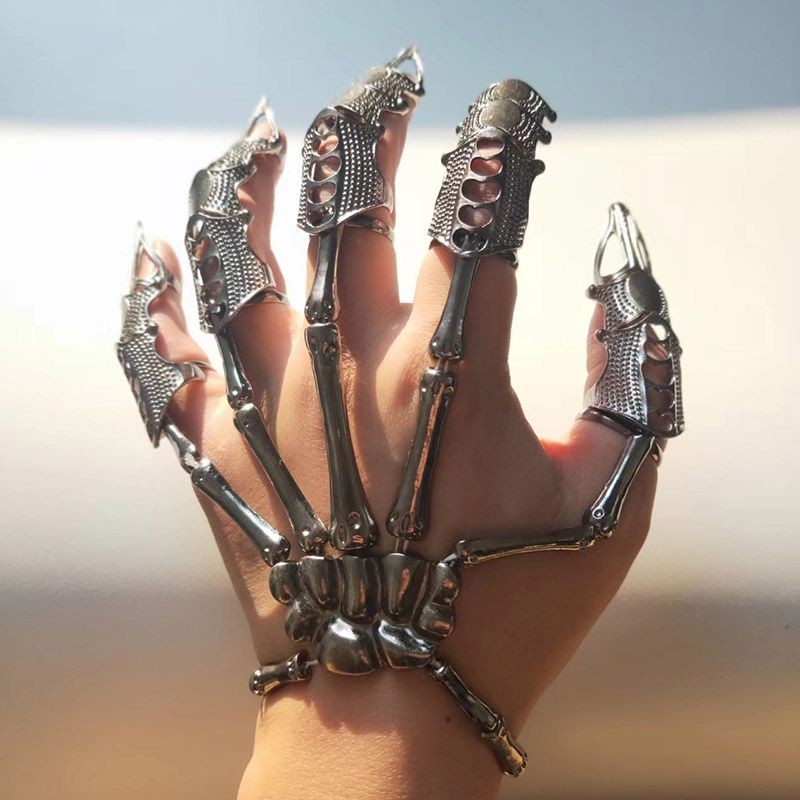 【賣家精選】原宿暗黑Lolita鎧甲戒復古外骨骼手環機械金屬指環手指戒指裝飾男