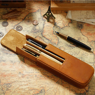 瘋馬皮硬體筆盒3支裝 手工製作磁吸 抽屜式 真皮 筆皮 鋼筆筆盒 筆袋 可以拉出