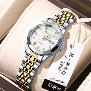 瑞士品牌手錶新款女士手錶防水夜光雙日曆腕錶女不鏽鋼手錶商務運動手錶禮盒