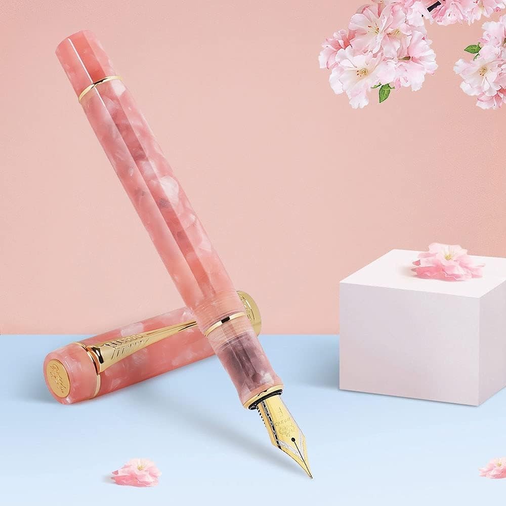 JINHAO 金豪鋼筆鍍玫瑰金細尖順滑經典鋼筆帶墨水轉換器鋼筆（粉）&lt;日本產&gt;