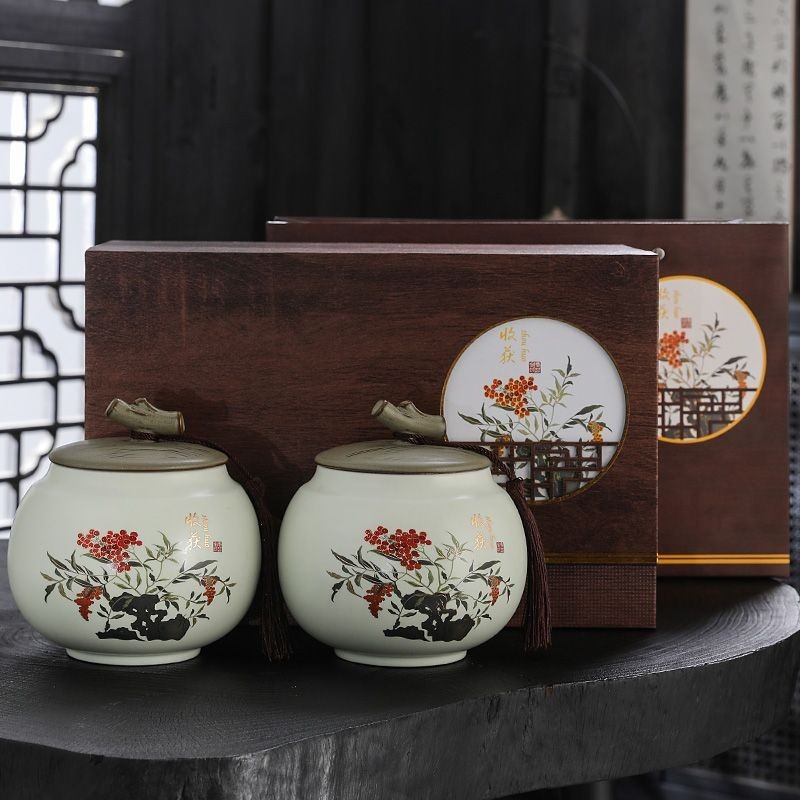 【現貨秒發】白色茶葉禮盒空盒高檔復古批發陶瓷茶葉罐密封罐龍井紅茶一斤裝禮盒送好友