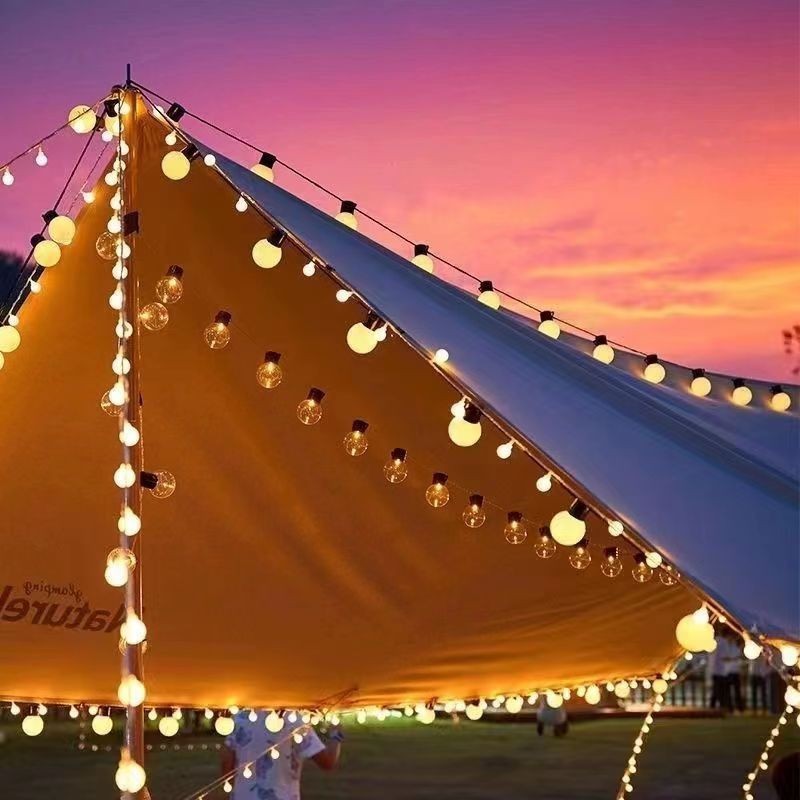 LED戶外露營氛圍燈太陽能大圓球球泡燈串帳篷天幕擺攤裝飾燈綵燈閃燈