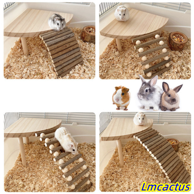 Lmcactus 倉鼠梯子玩具,攀爬玩具,寵物木平台遊樂場玩具配件,小動物籠角