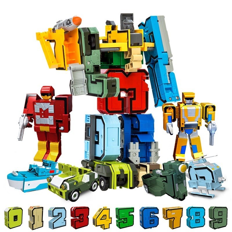 數字變形兒童玩具金剛合體機器人男孩恐龍汽車字母神獸戰隊套裝 C6SVML