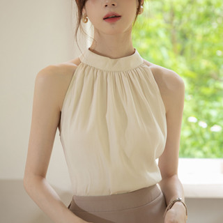 【❤️臺灣現貨❤️】2色 夏季新款女裝 掛脖襯衫 無袖背心上衣 夏季法式 氣質修身 性感溫柔 短款露肩吊帶