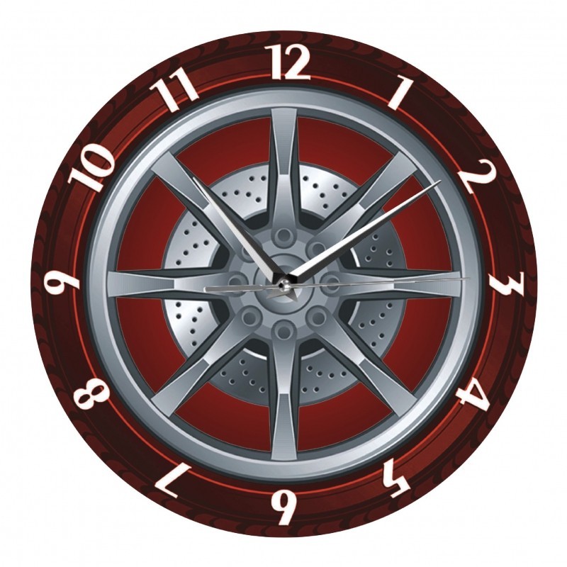 車輪掛鐘 機械輪胎車輪復古懷舊時鐘 紅色跑車車輪裝飾藝術時鐘禮物30cm