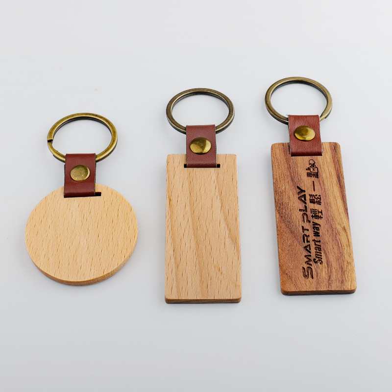 【客製化】【鑰匙圈】木質 鑰匙扣 櫸木 檀木 方形 圓形 訂製LOGO 皮革鑰匙扣 批發