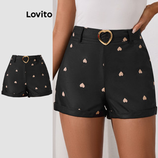 Lovito 女款休閒 心形 水鑽心型短褲 LBL20397