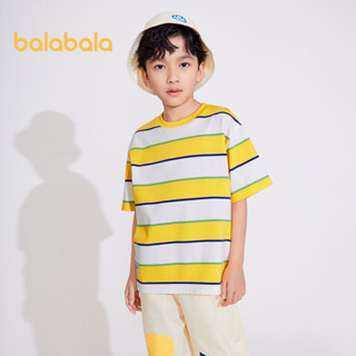 Balabala 幼兒男童 T 恤夏季條紋時尚酷短袖純棉幼兒男童 T 恤