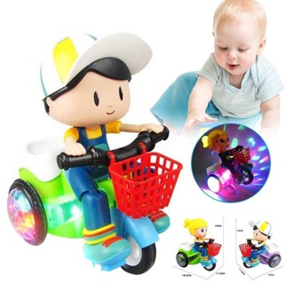 1 件裝時尚娃娃特技三輪車 360 度旋轉電動玩具創意燈光音樂跳舞人偶玩具