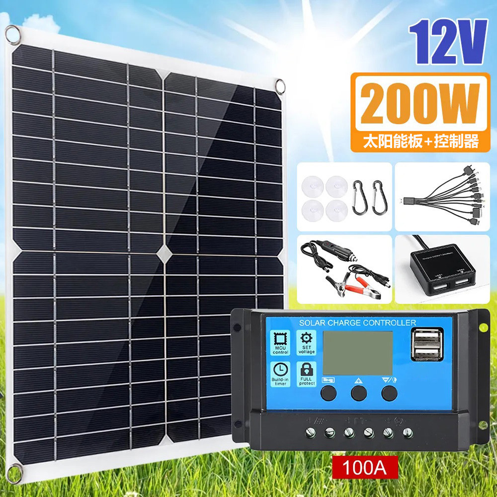 18V太陽能板套件 30A 太陽能充電控制器和延長線 附電池夾 太陽能發電套裝 太陽能蓄電套裝 太陽能板