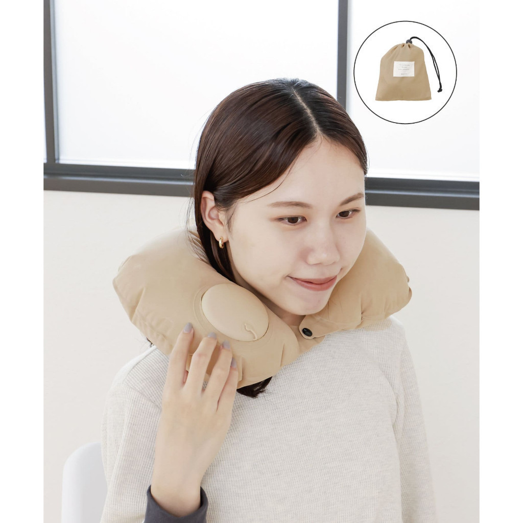 現貨✔ 日本正品3COINS U型充氣枕 頸枕 可折疊 按壓枕 護頸枕 飛機枕 便攜式旅行枕【J-3C255】