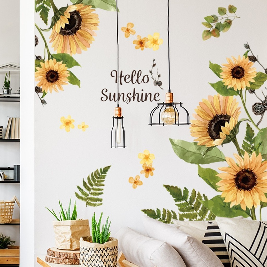 Mulitibuys-向日葵小清新玻璃裝飾壁紙客廳牆貼