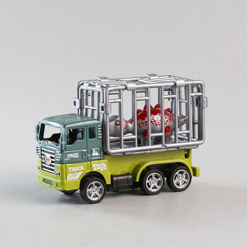 【新品】兒童玩具車 合金恐龍運輸車兒童小號玩具車男孩回力工程車動物圍欄拖車帶籠子