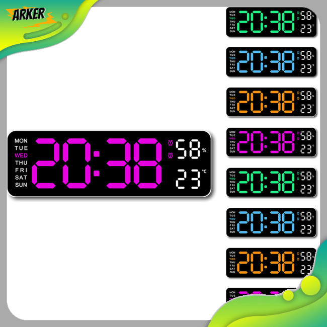 Areker 數字掛鐘大 LED 屏幕時間週溫度濕度顯示臥室電子鬧鐘