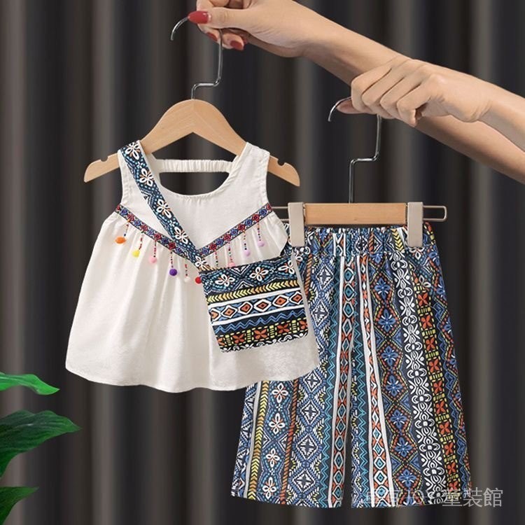 【JOY】女童套裝 多巴胺穿搭 夏季女寶寶民族服飾 兒童網紅涼爽夏裝