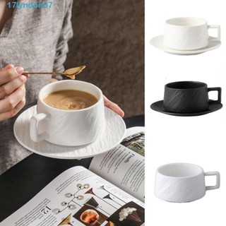 LYNDONB岩砂陶瓷咖啡杯,高美容舒適的手柄杯盤套裝,洗碗機安全耐熱堅固經久耐用早餐杯家庭