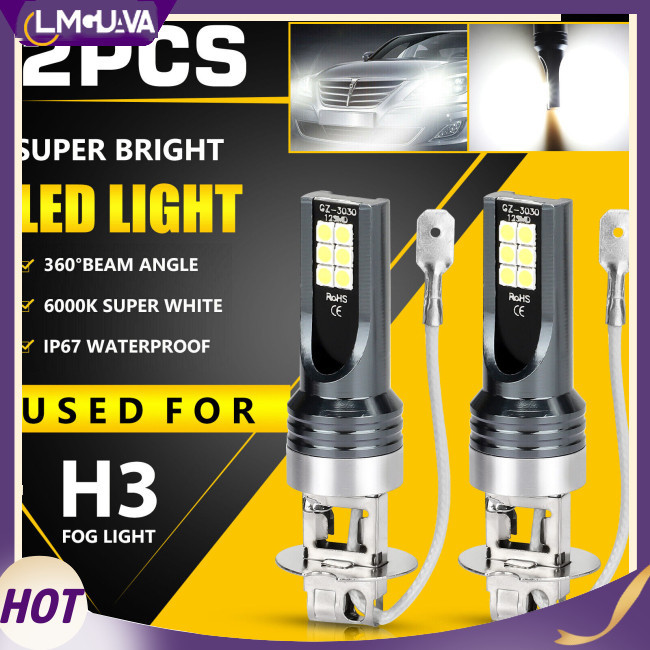 Lmg 2 件汽車 Led 霧燈燈泡轉換套件 Drl 6000k H3 12smd 360 度照明角度行車燈