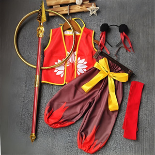 MS&哪吒衣服兒童cos動漫哪吒魔童降世男演齣服裝衕款衣服火箭槍道具