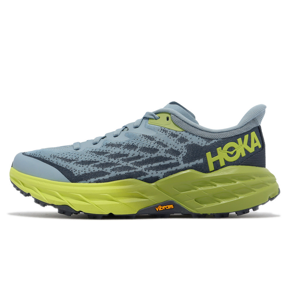 Hoka 越野跑鞋 Speedgoat 5 2E 寬楦 灰藍 檸檬綠 黃金大底 男鞋 ACS 1123159SBDCT