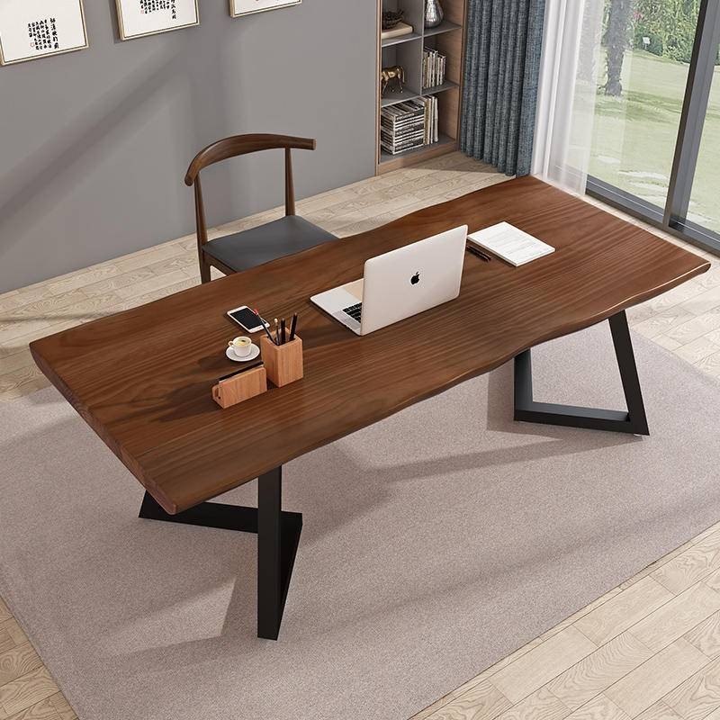 北歐實木電腦桌臺式家用現代簡約臥室書桌美式原木長桌書法辦公桌寫字桌工作桌書桌