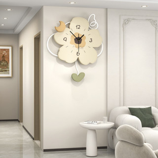 花朵掛鐘客廳時尚個性創意鐘錶玄關背景裝飾畫時鐘掛牆家用