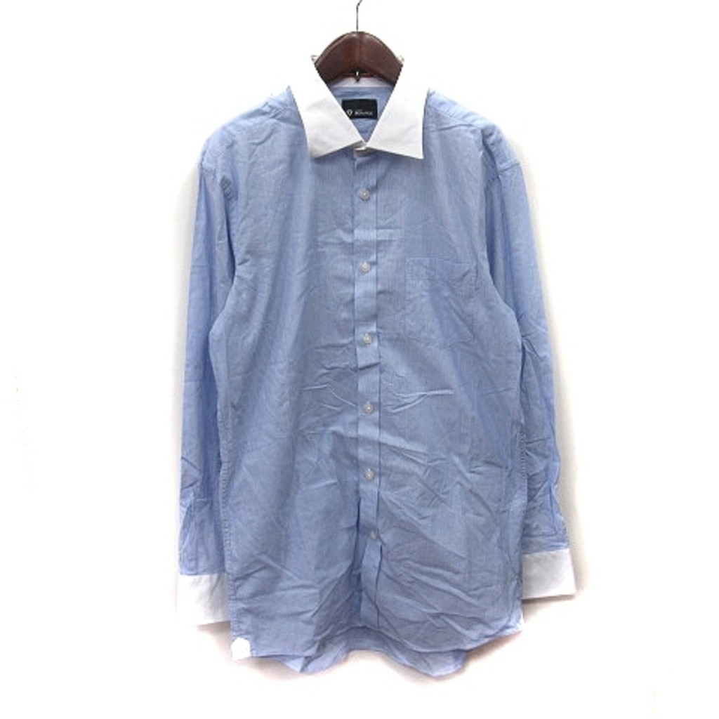 竹木奇米庫香料格紋襯衫條紋長袖 43 藍色 日本直送 二手